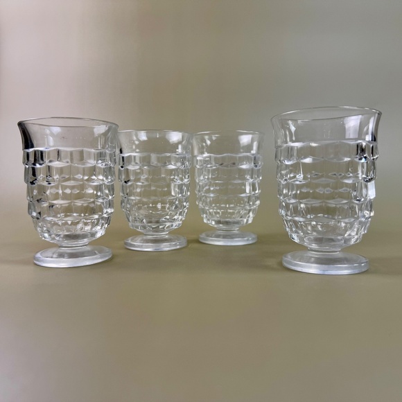 Vintage Indiana Glass Footed Juice Cups | Clear Paneled Tumblers | Set of 4 - Picture 1 of 12